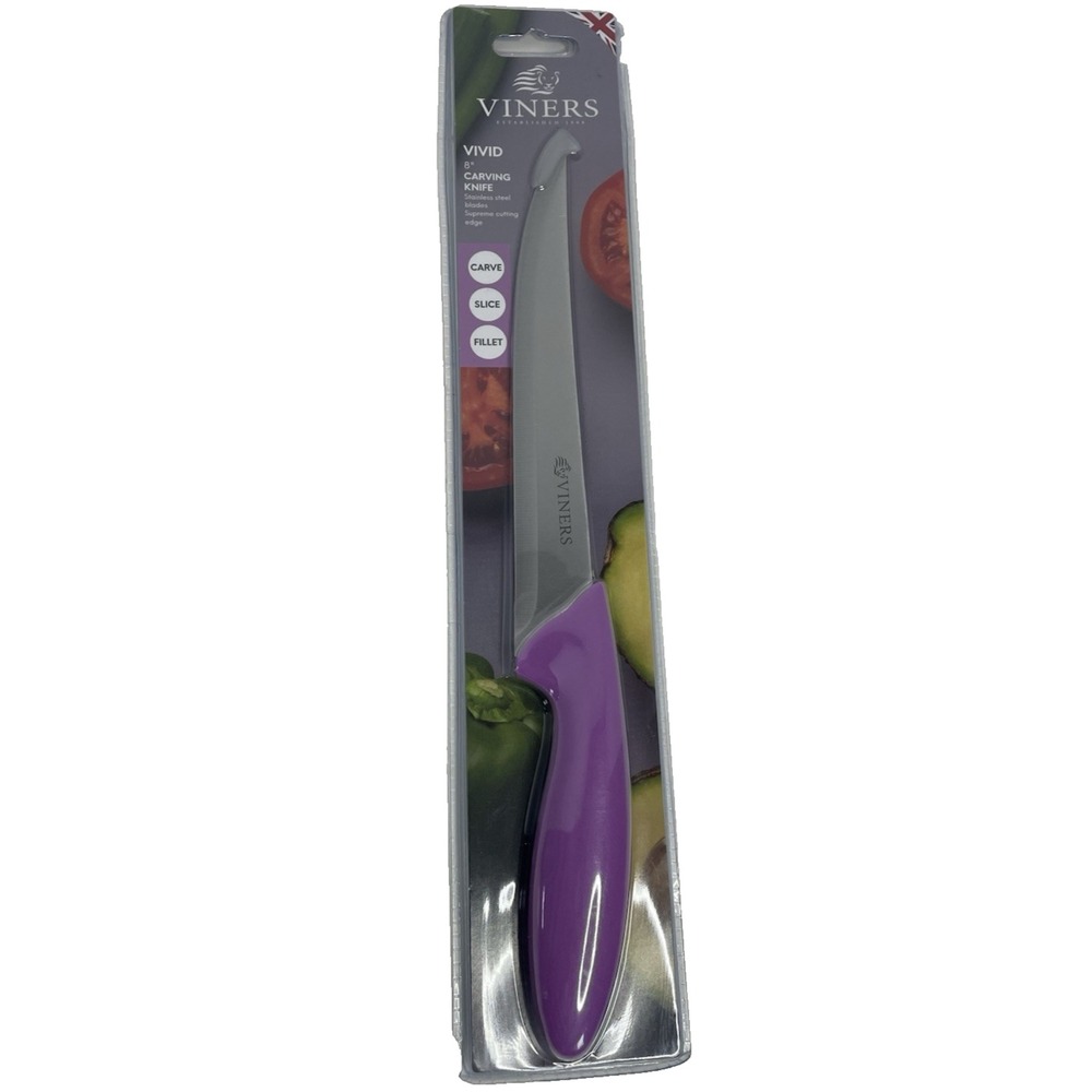 Viners Vivid 8 Inch Carving Knifeโ Stainless Steel Blade, Purple, NEW